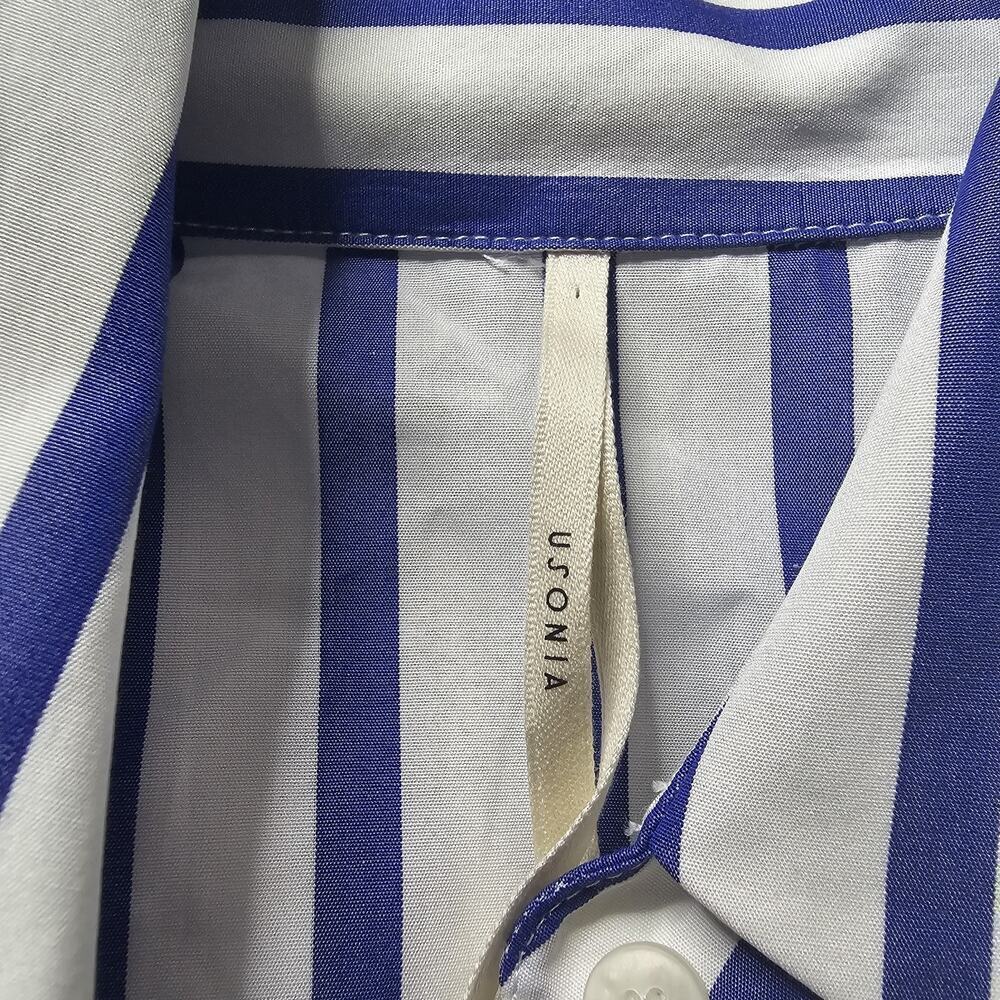 Usonia Womens White Blue Vertical Stripe 100% Cotton 3/4 Sleeve Blouse Size L - Picture 7 of 11